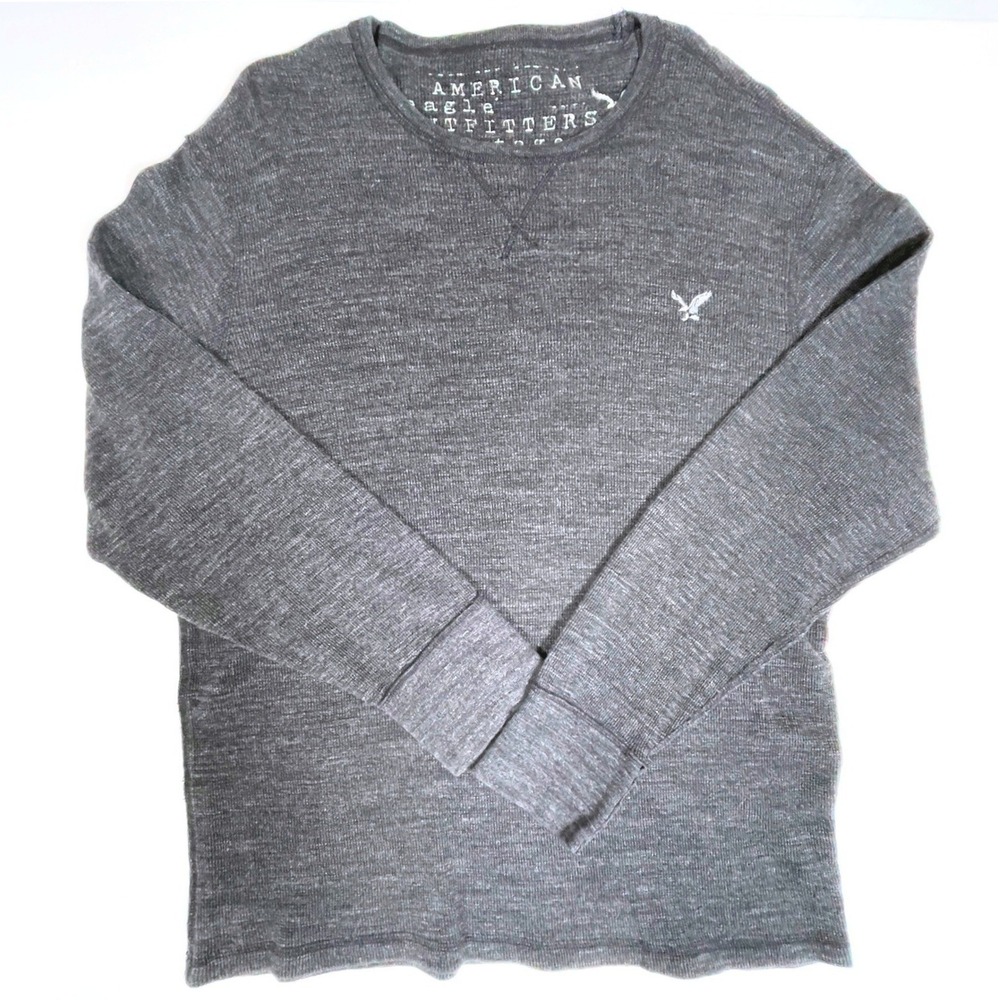 American Eagle Outfitters Vintage‎ Fit Gray Waffle Knit Long Sleeve Shirt XXL